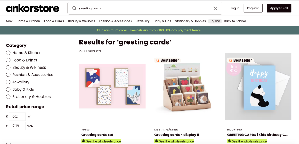 Above: Online marketplace Ankorstore has a wide-ranging offer including greetings