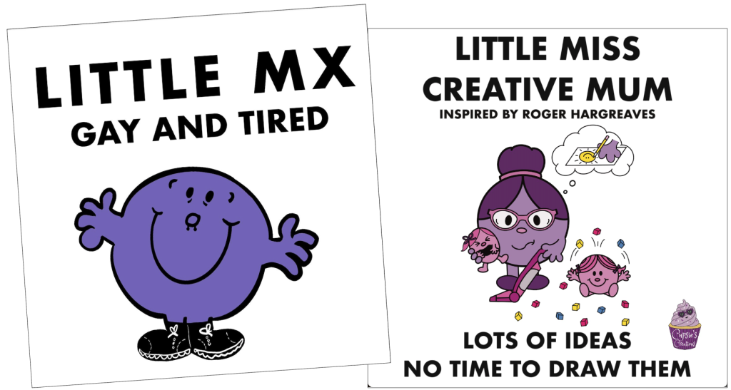 Above: The Queer Store’s Little Mx Gay And Tired, and Cupsie’s Creations Little Miss Creative Mum