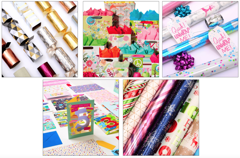 Above: Cards, crackers, wrap, bags and accessories form IG Design’s product base