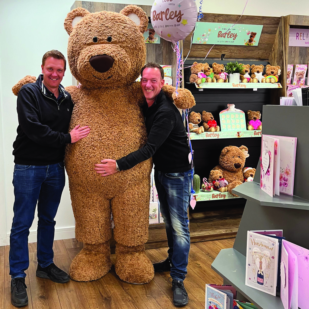 Above: IC&G’s co-owners Simon and Ian Wagstaff with the life-size Barley Bear costume character