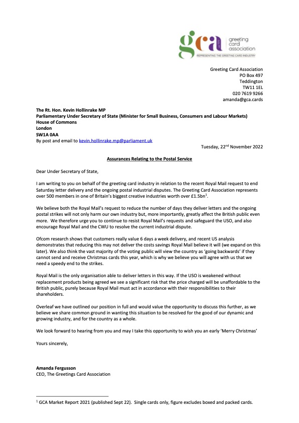 Above: The GCA has written to the government minister responsible for the postal service