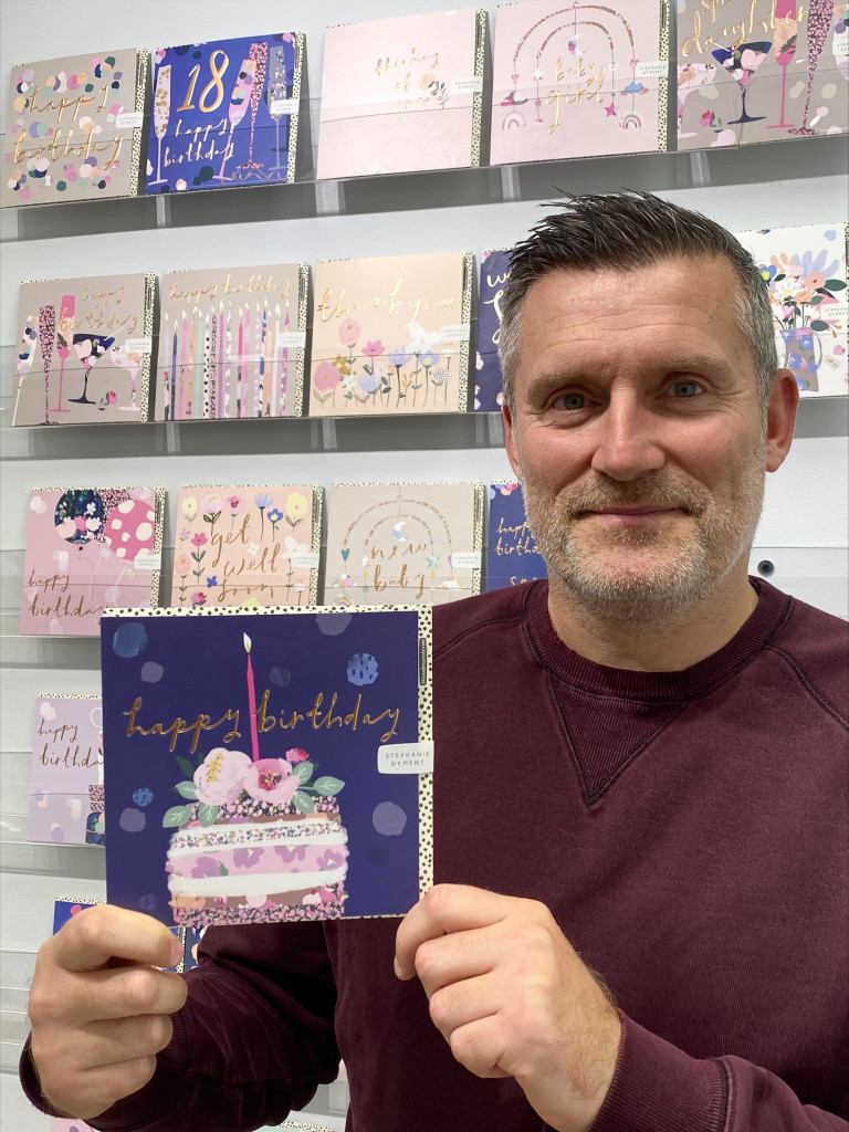 Above: Ian Blake, Woodmansterne’s art director with his favourite card in the latest range