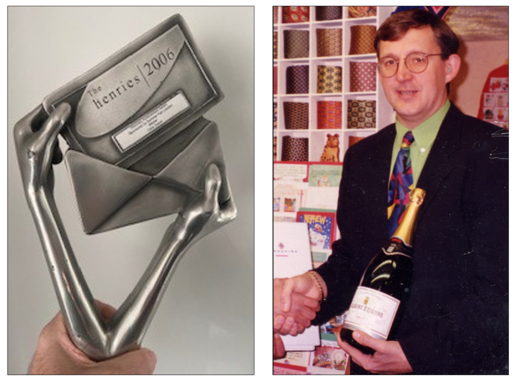 Above: Back in time with Chris when he started at Cardgains, and his Henries Honorary Achievement award