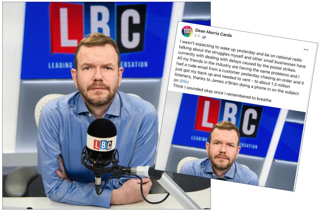 Above: Host James O’Brien understood Dean’s stance, shown in his Facebook post