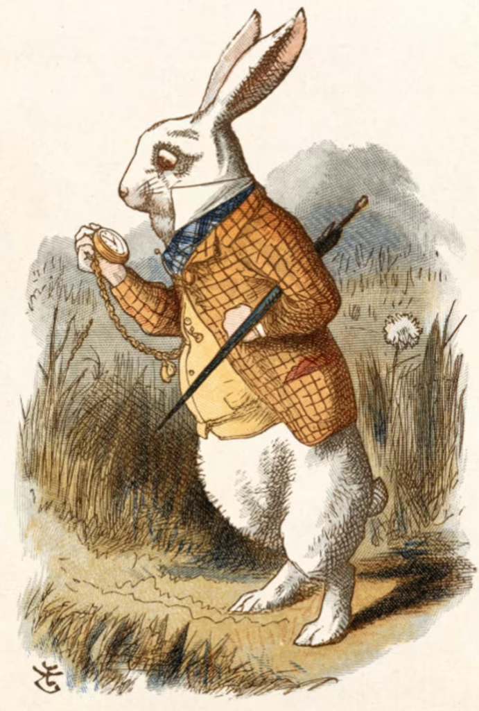 Above: The White Rabbit from Alice In Wonderland would be Rosie’s alter ago, as her customers know only too well