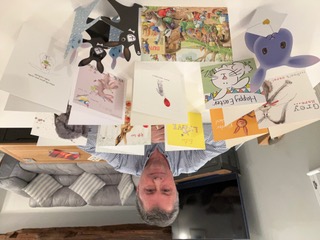 Above: Nigel Willcock with some rabbit-centric designs from his hutch