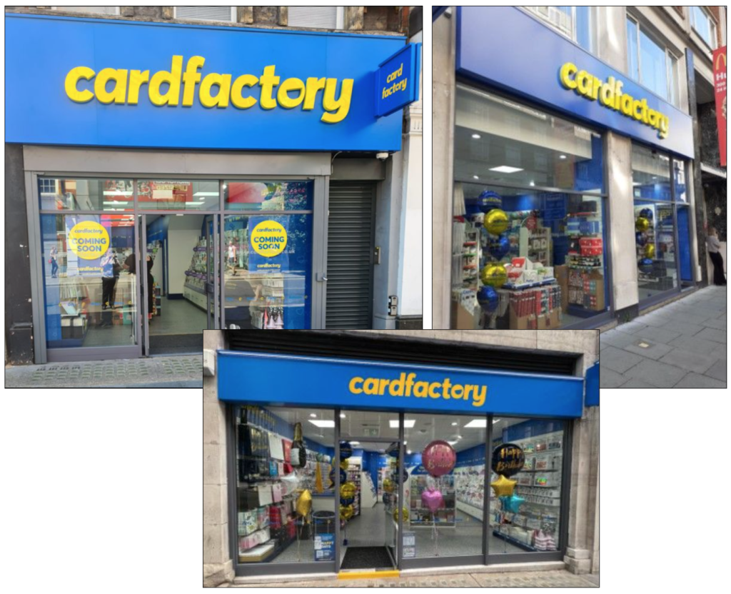 Above: Card Factory’s trio of London zone one stores