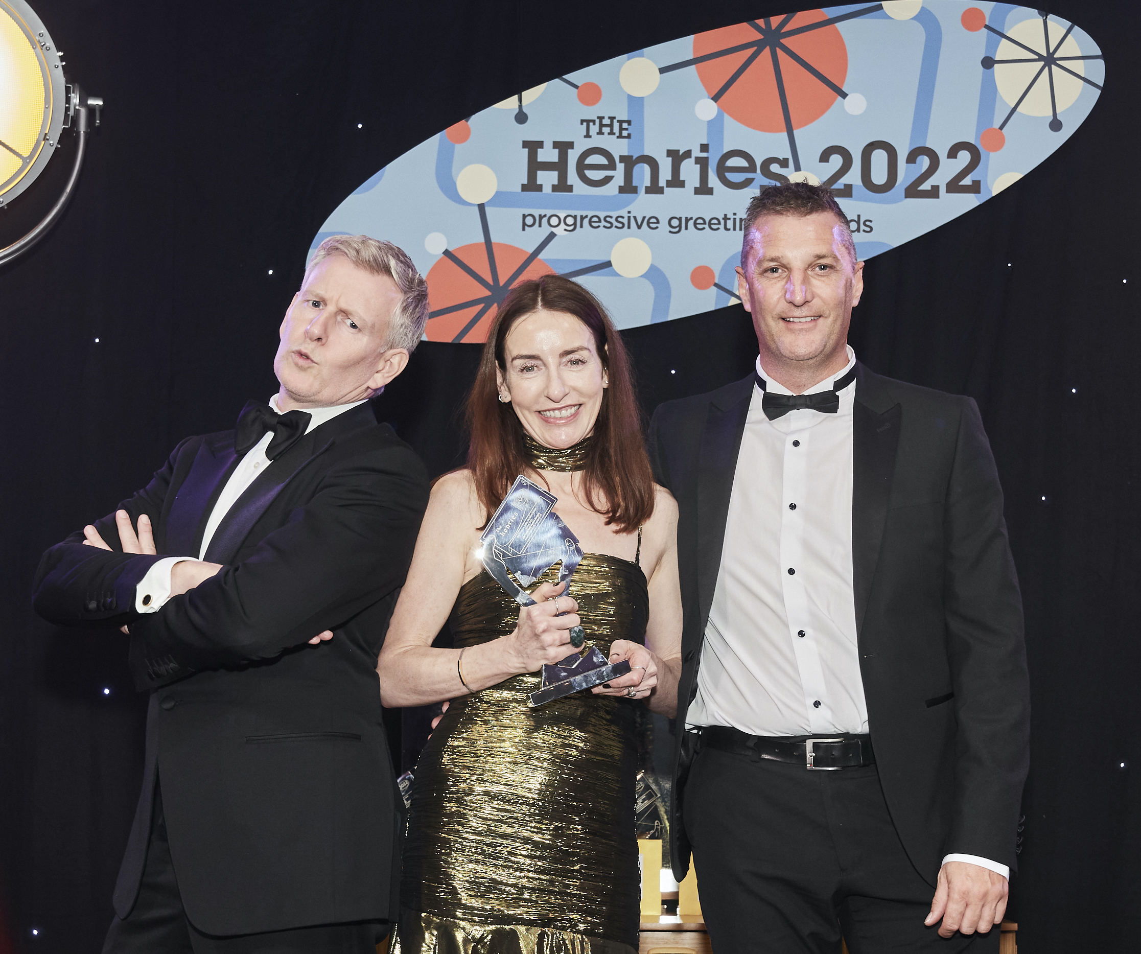 Above: As a sponsor of The Henries, Fedrigoni UK’s Pete Stevens (right) presented Rachel Hare, creative director and founder of Belly Button Designs. with Best Relations Or Occasions Range trophy for Elle at last October’s event hosted by Patrick Kielty