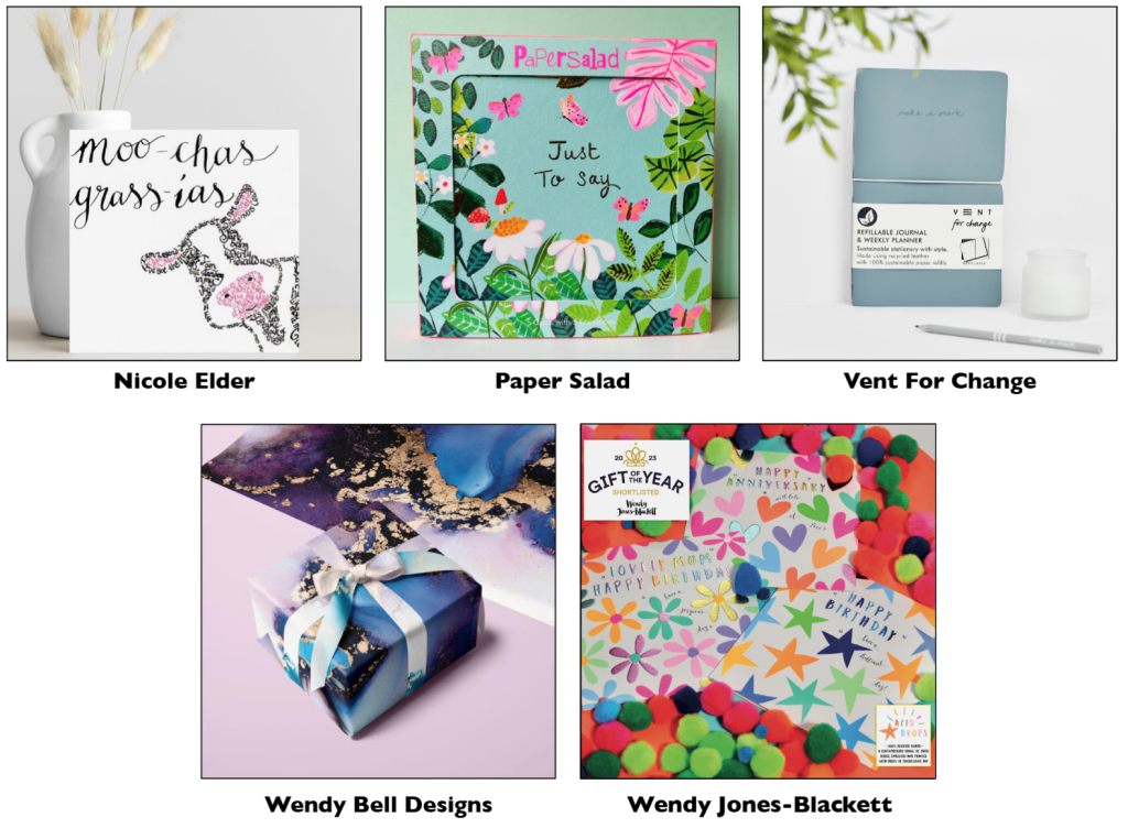 Above: Cards, Wraps & Stationery finalists Nicole Elder, Paper Salad, Vent For Change, Wendy Bell Designs and Wendy Jones-Blackett