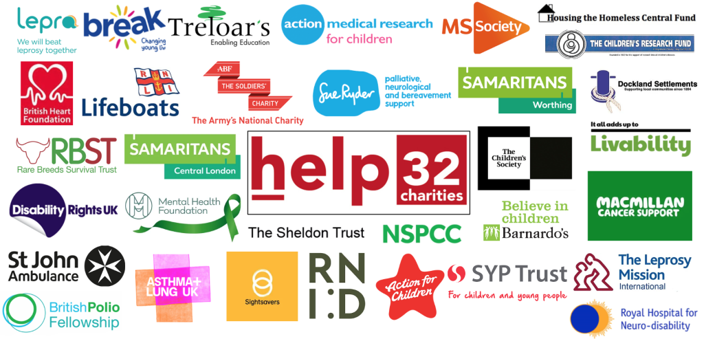 Above: Help 32 Charities helps these 32 charities