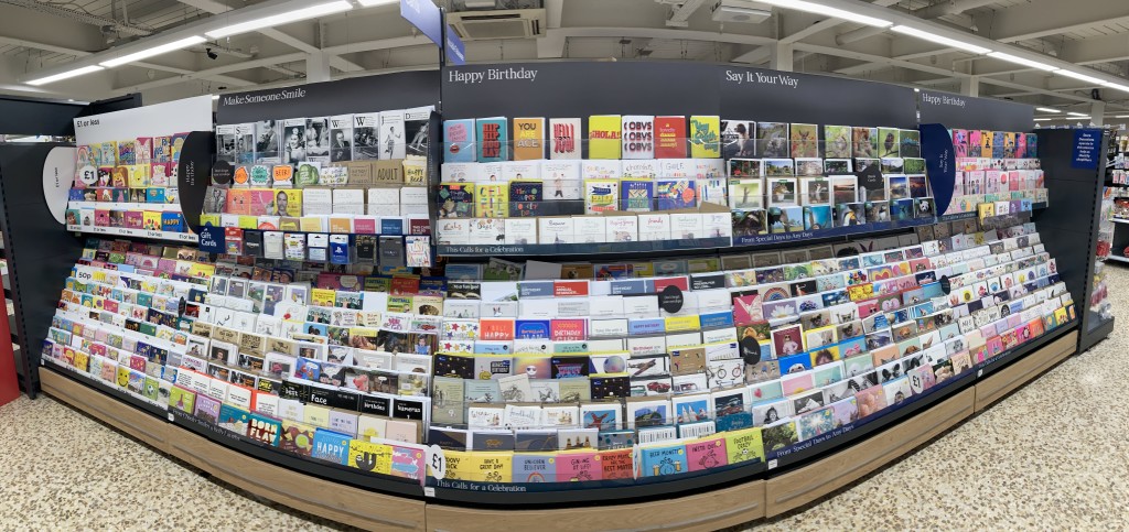 Above: A greeting card display in Tesco