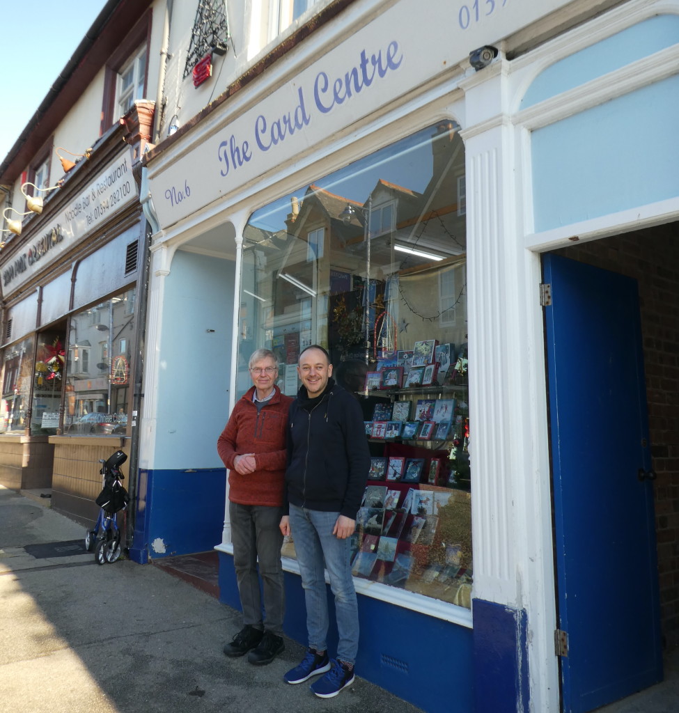 Above: John Barratt (left) and senior buyer Andrew Reid outside The Card Centre in Felixstowe