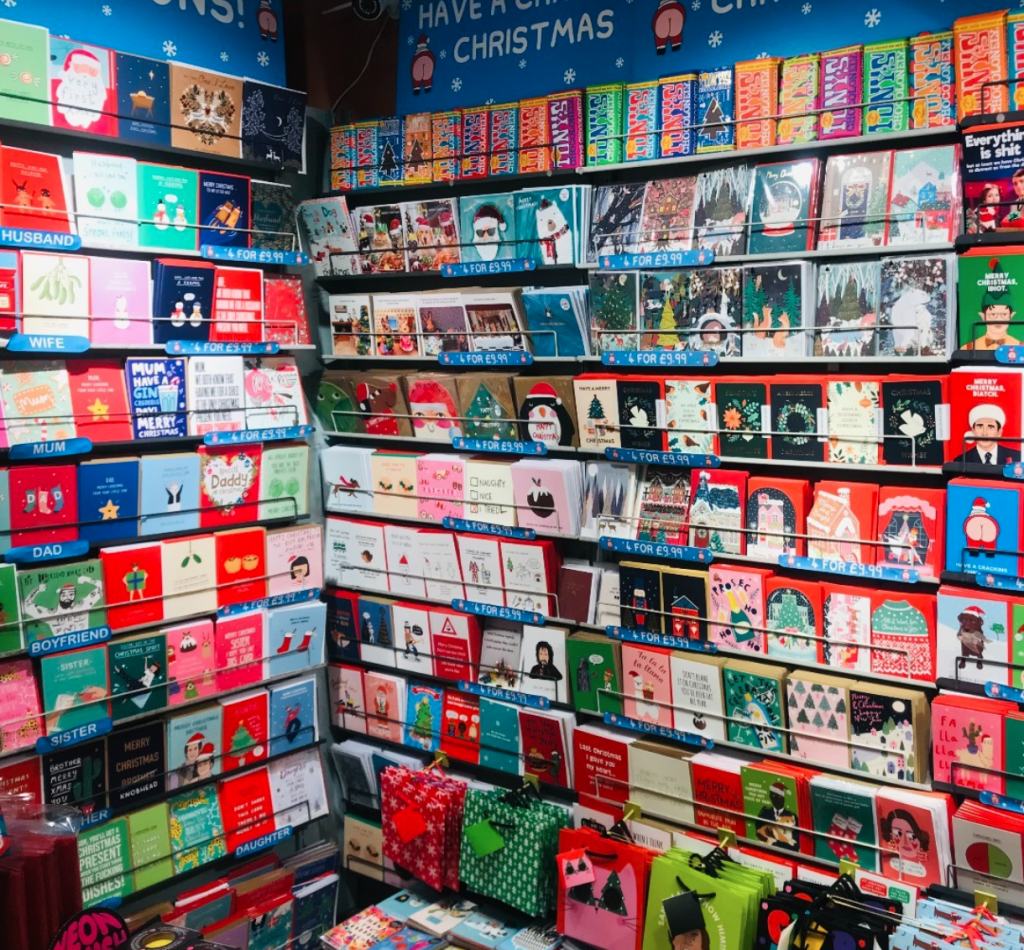 Above: A Christmas card display in Scribbler