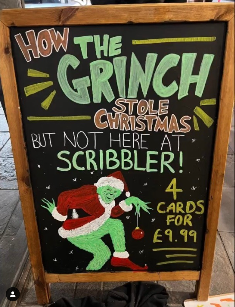 Above: How Scribbler put the humour into promoting Christmas was shared on its Instagram feed