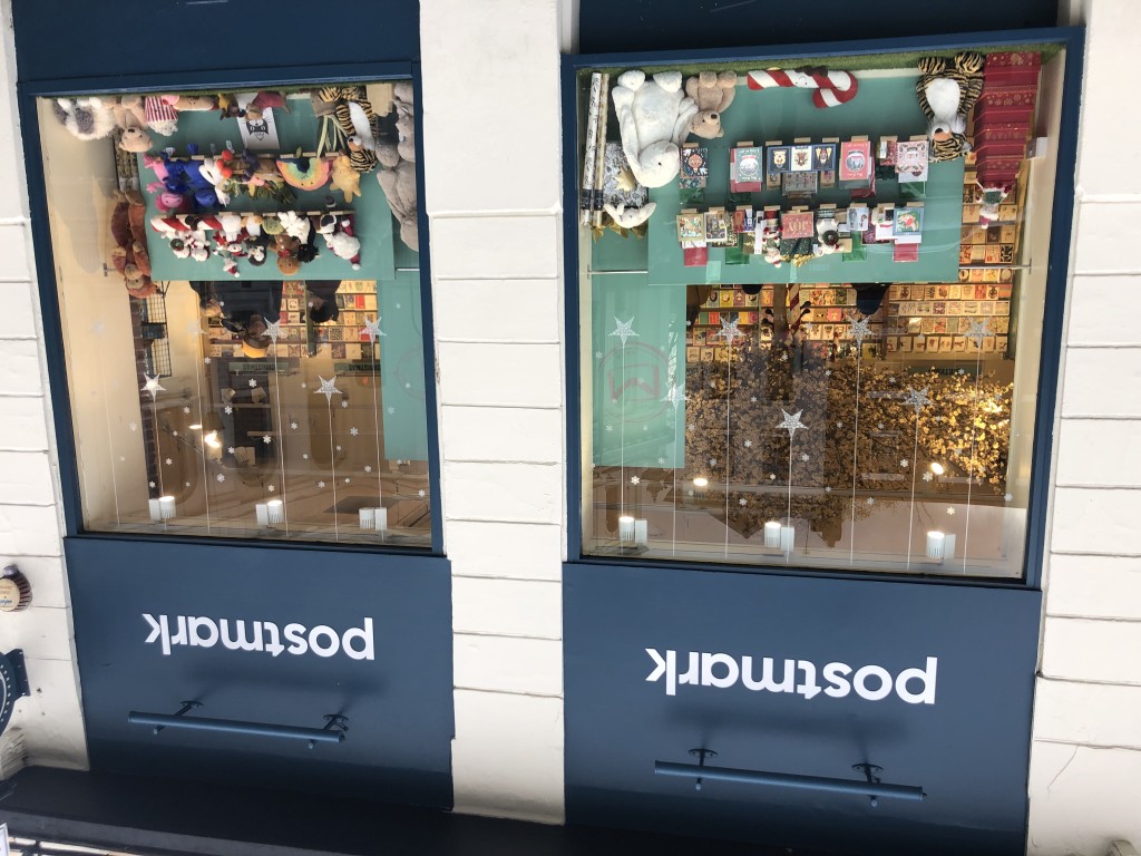 Above: Postmark’s Christmas window in its Greenwich store