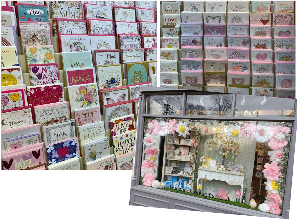 Above: Mother’s Day cards covered 8ft of Hugs & Kisses’ racking