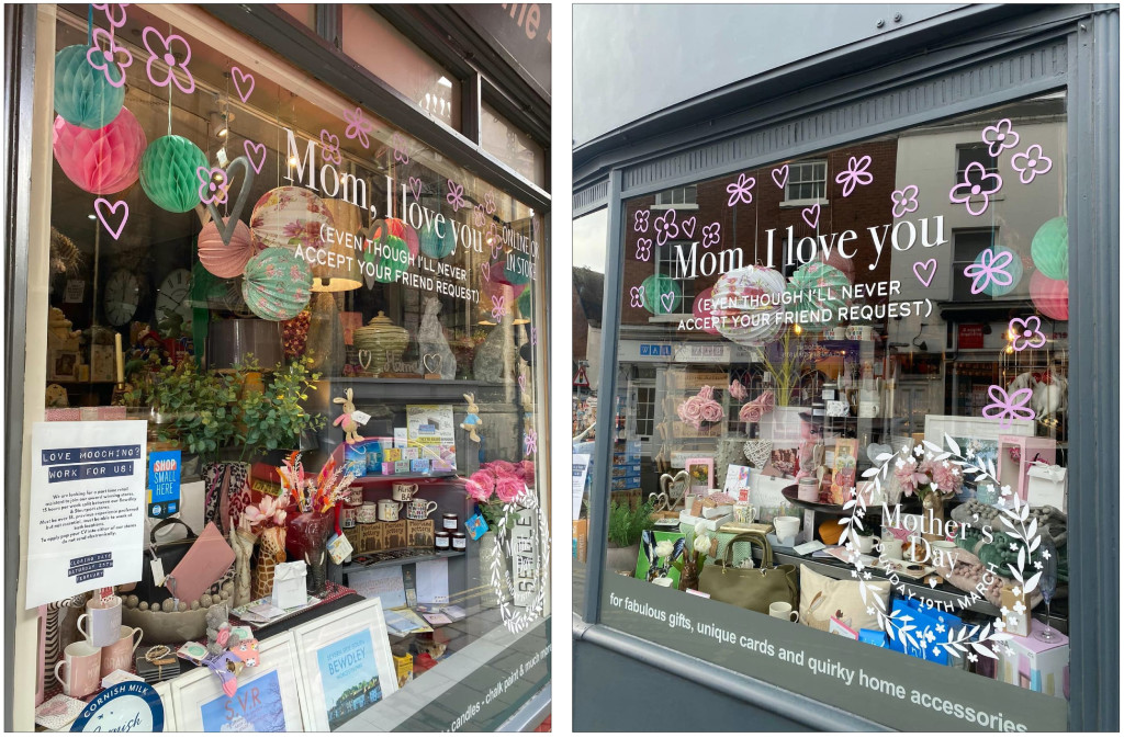 Above: Mooch Home & Gift, in Stourport-On-Seven has gone with the more unusual Mom