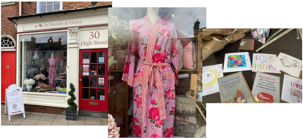 Above: A spiral flower stand helped Anne Barber dress her Mother’s Day window at Market Harborough’s In Heaven At Home