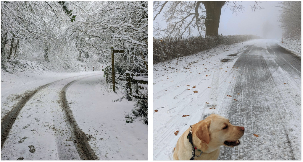 Above: The Narnia-like scenes that greeted Sean Austin and Lucy over the past couple of mornings