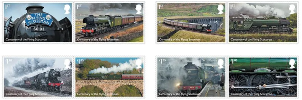 Above: The new Flying Scotsman special stamps will be the last to feature the late Queen Elizabeth II’s image