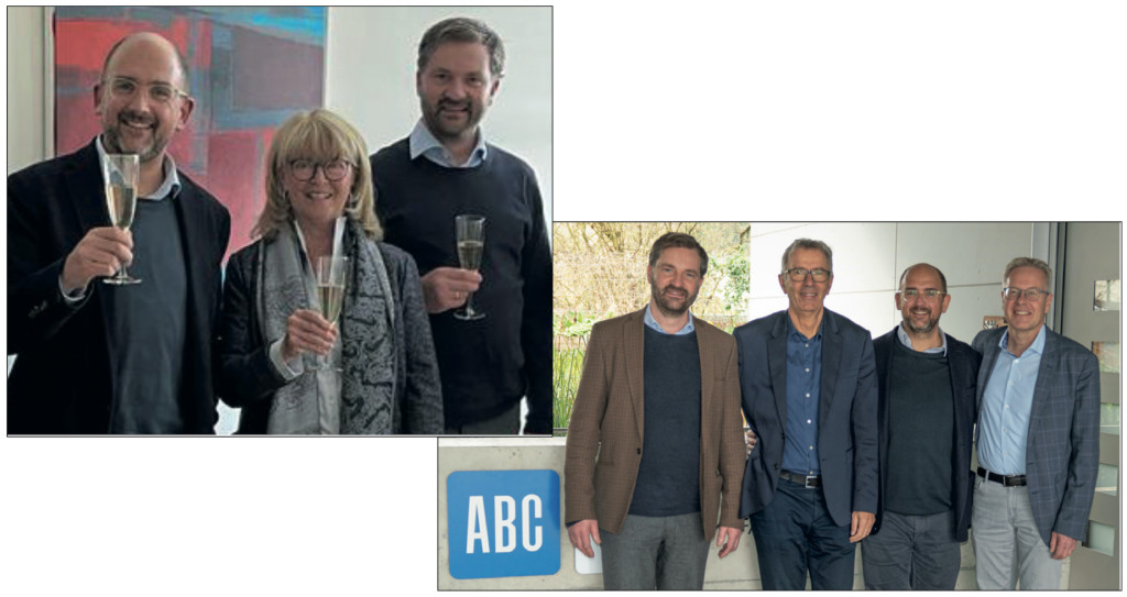 Above: Goldbek’s co-partners Constantin Von Braun (left) and Burkhard Schepermann with ABC owner Roxanne Eicher, and Burkhard and Constantin with ABC’s co-ceo Roland Tschanz and co-md Jörg Rohn (far right)