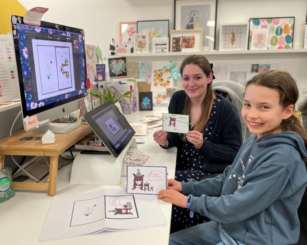 Above: Card publisher of the future Emma Cooper in Woodmansterne’s design studio with designer Rachel Hyde