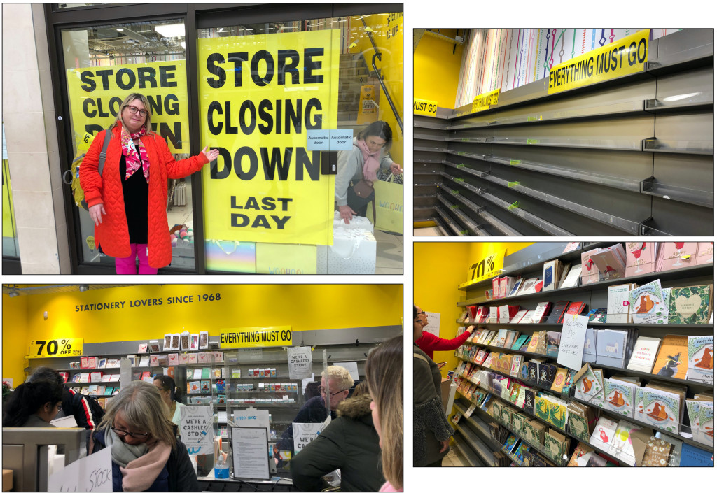 Above: PG’s Jakki Brown (top left) surveys empty shelves at Paperchase’s Victoria Station store yesterday