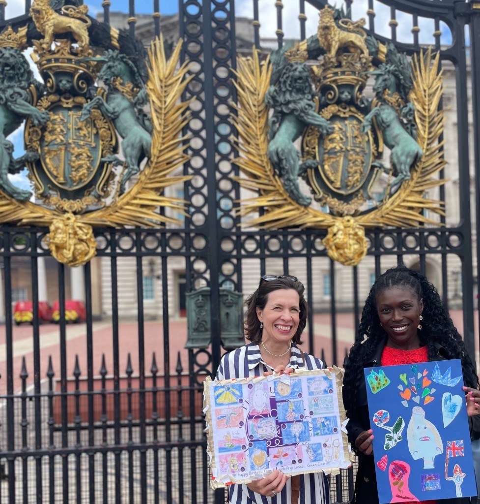 Above: The GCA’s Amanda (left) and Adriana delivering cards from schoolchildren for the late Queen Elizabeth’s platinum jubilee