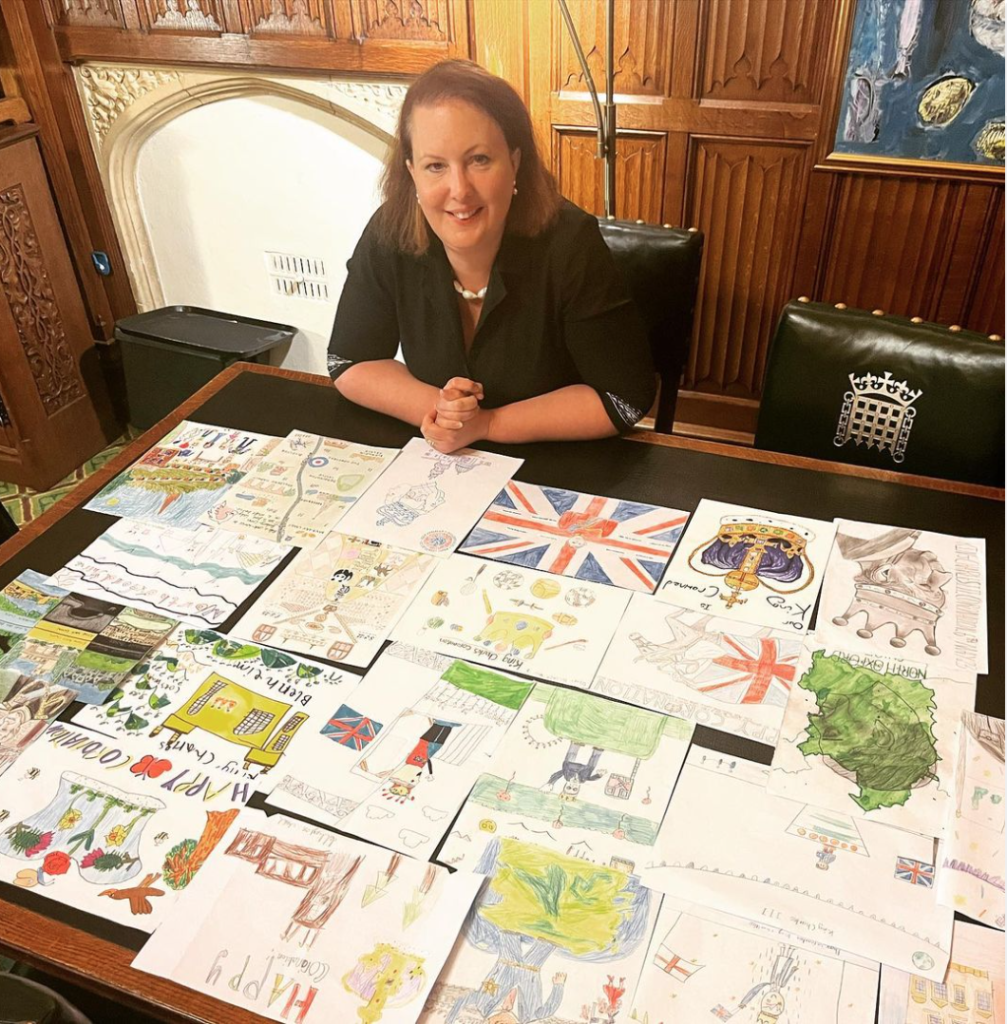 Above: MP Victoria Prentis with some of the coronation card entries