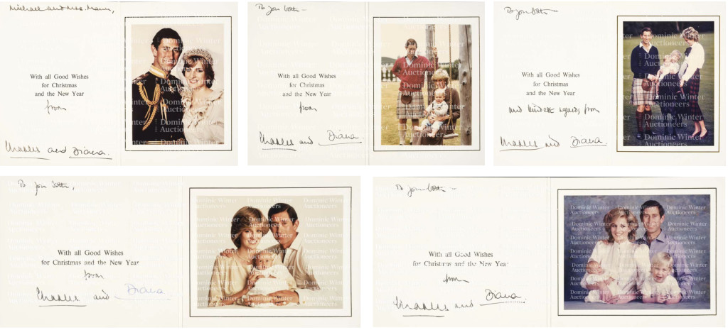 Above: Christmas cards from Charles and Diana are among the auction lots