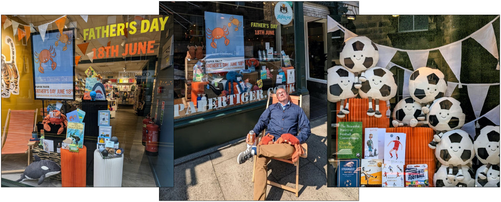 Above & top: Michael Apter raided his window display to show just what Father’s Day should be about at Paper Tiger
