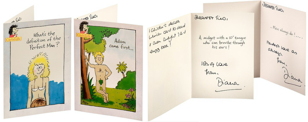 Above: Dominic Winters Auctioneers sold these cards signed by Princess Diana last month