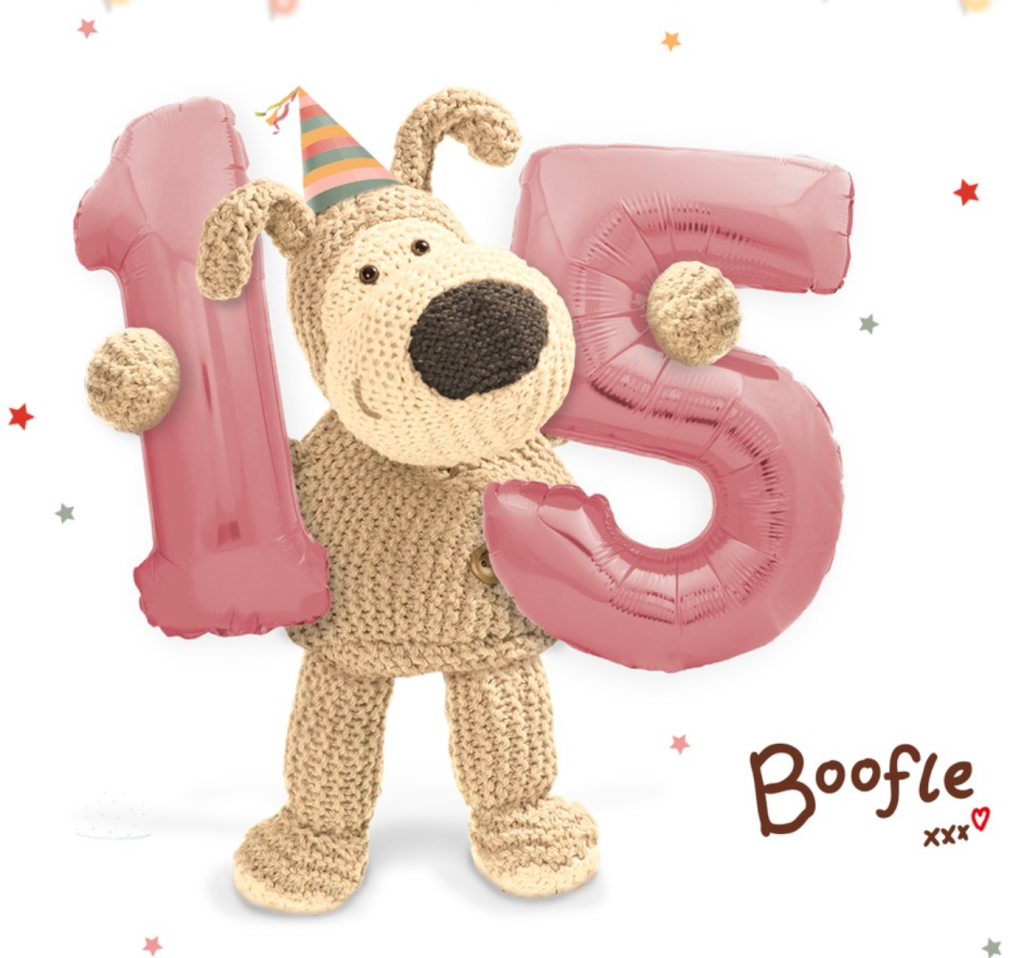 Above: It’s a big year for Ceri and also cute character Boofle who’s now 15