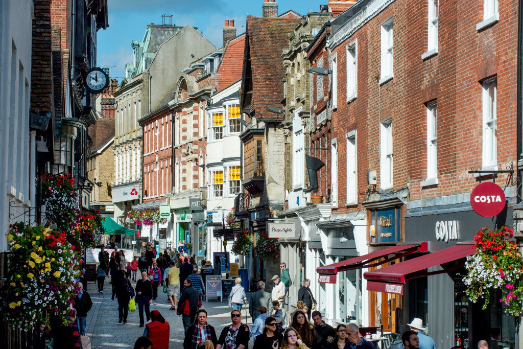 Above & top: Traditional High Streets like Winchester are adapting and changing