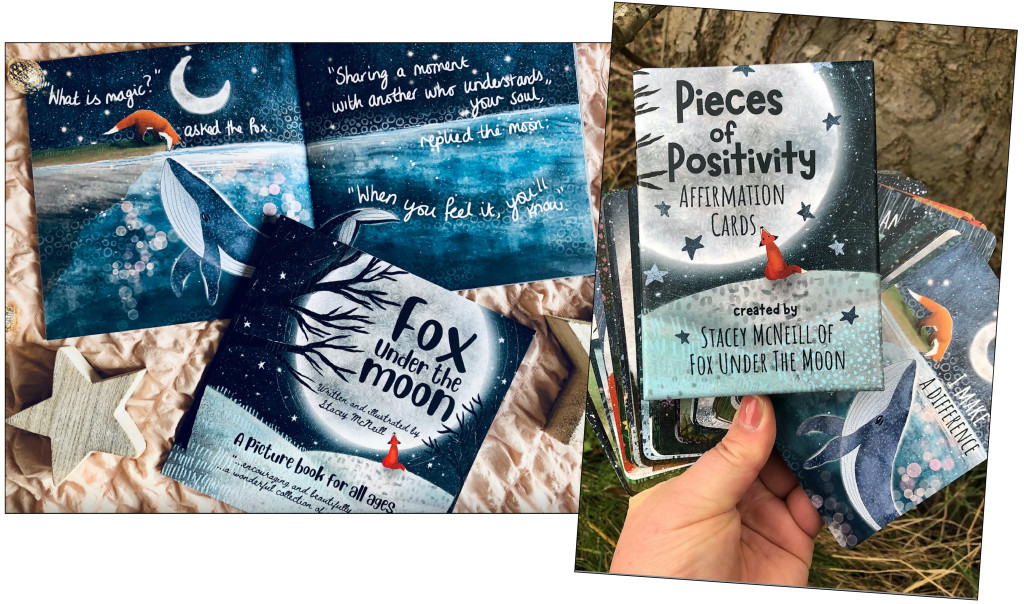 Above: Fox Under The Moon’s books and cards promote positivity