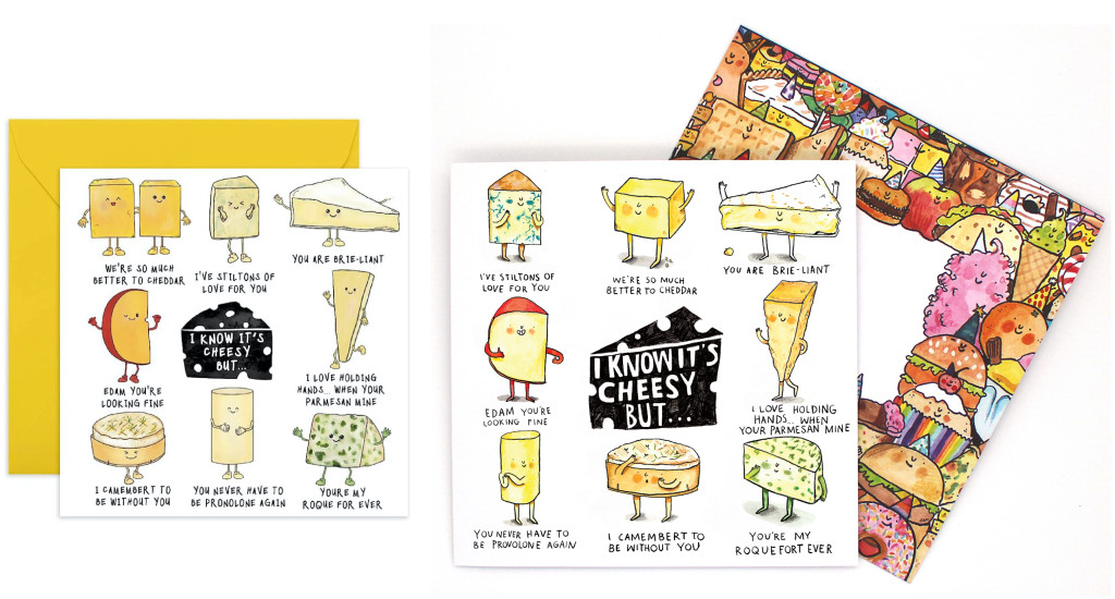 Above: Central 23’s version of the cheesy card (left) with Jelly Armchair’s design
