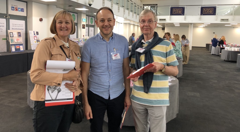 Above: The Card Centre’s John Barratt (left) and Andrew Reid with Cathy Frost of LoveOne