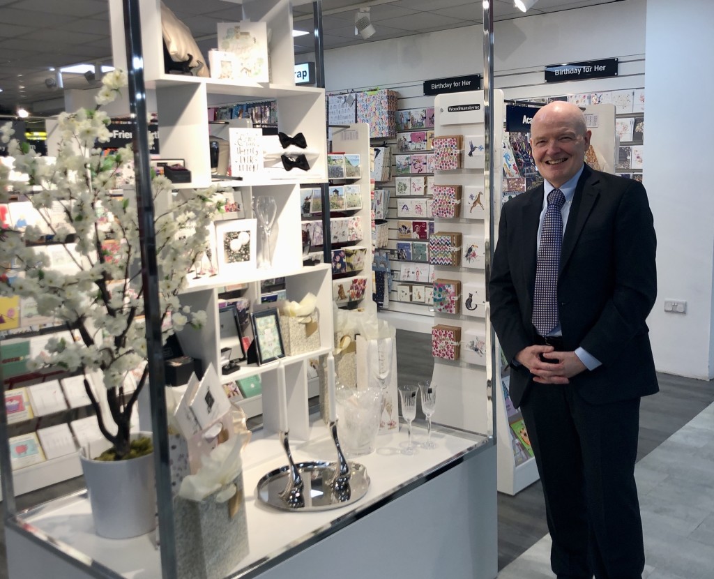 Above: Elphicks’ group managing director Alan Bushnell in the new-look greeting card department