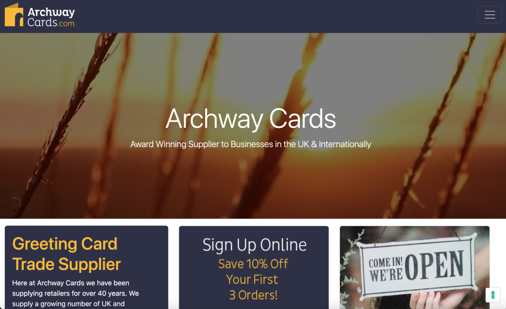 Above: The smart new website for Archway Cards