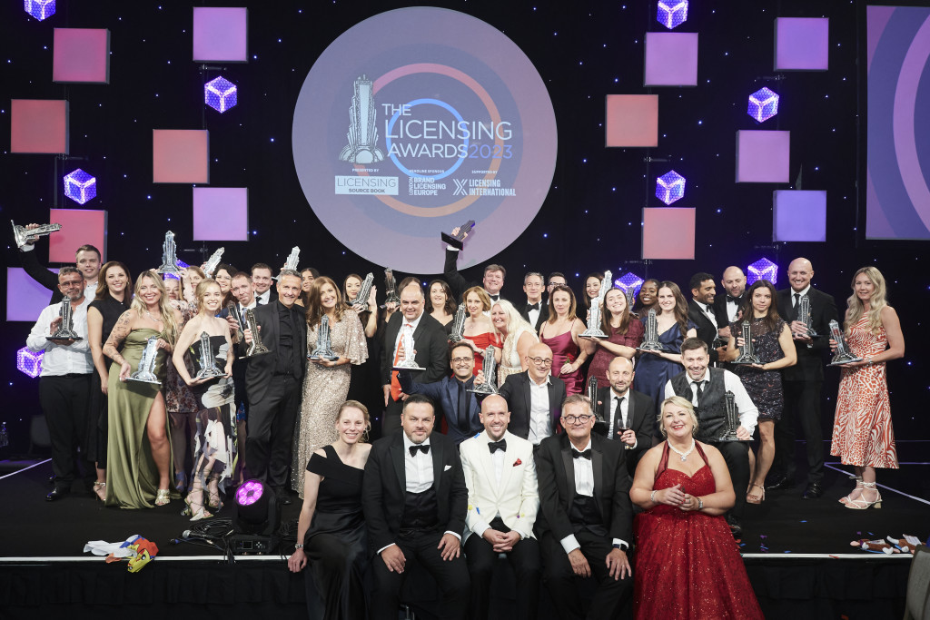Above: All the Licensing Awards winners, joined by host Tom Allen (centre front) and Max Publishing team members (right-left) Jakki Brown, Ian Hyder, Rob Willis and Sam Loveday