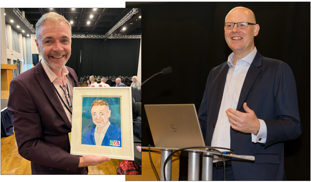 Above: Chris Bryan with his portrait gift and new president Darren Cave