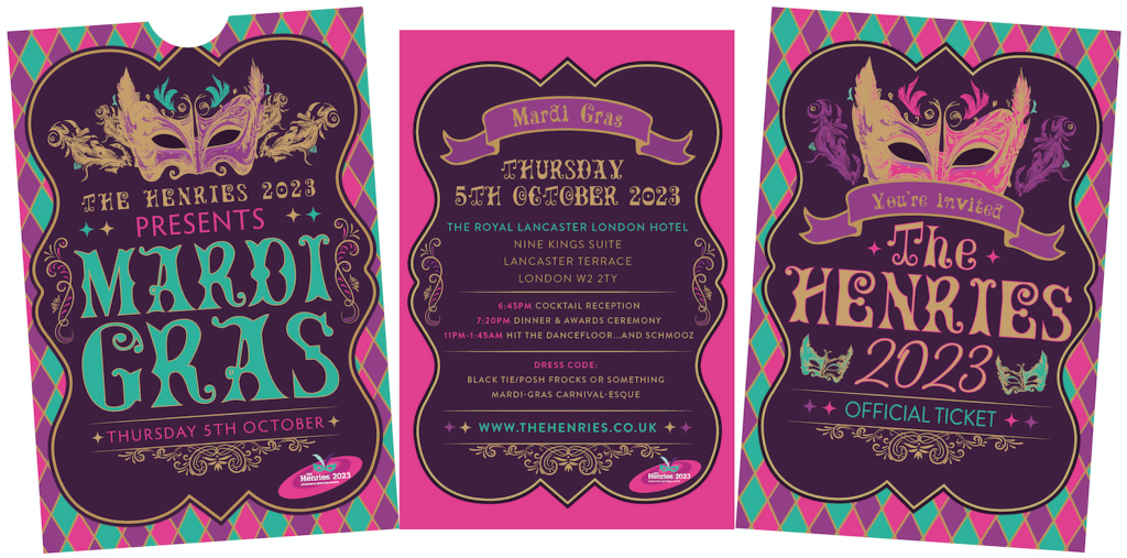  Above: Windles has printed the gorgeous tickets for The Henries 2023