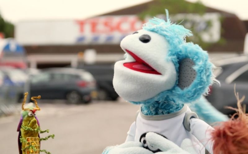 Above: Wastebusters’ mascot Buster on his visit to Tesco