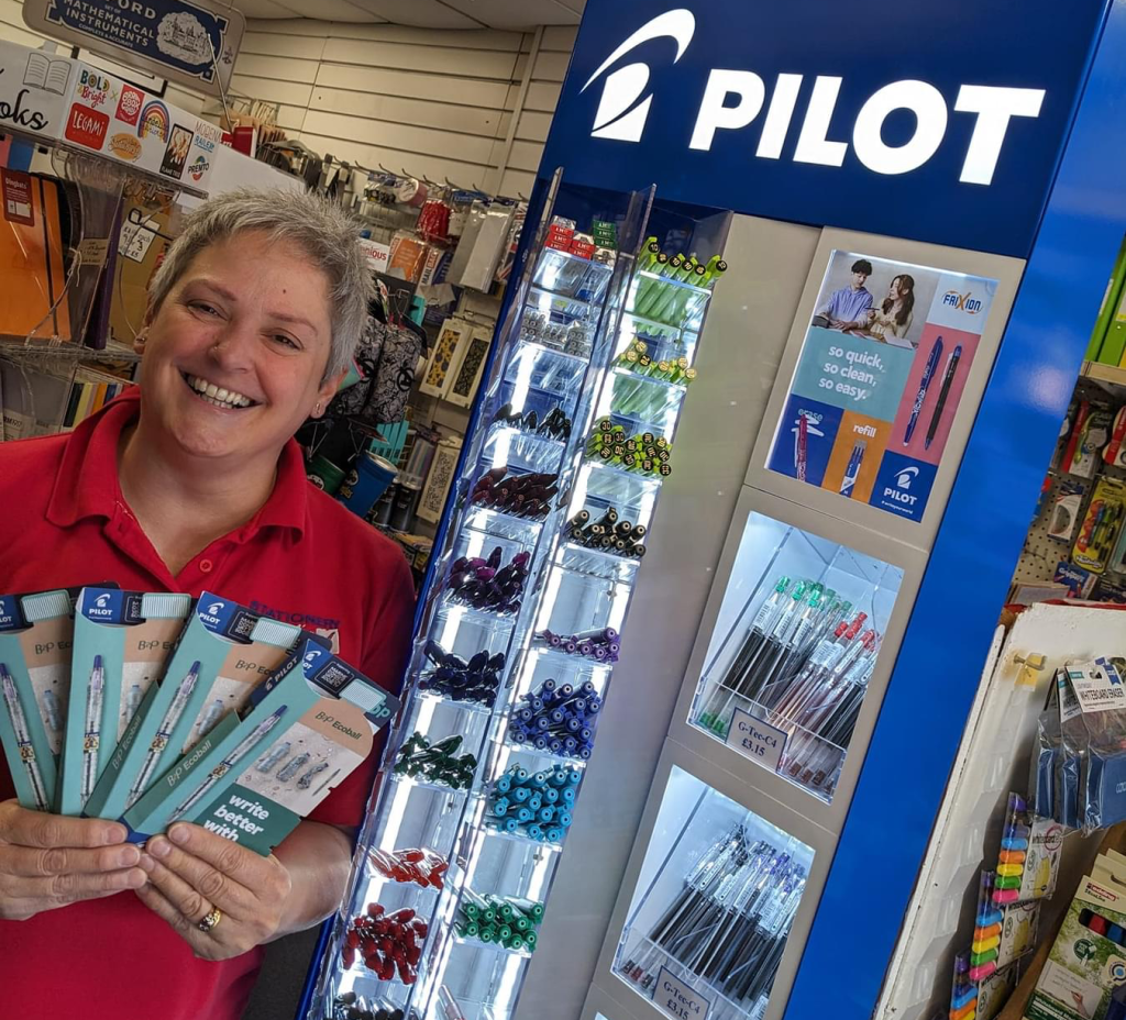 Above: Sarah Laker has free pens for customers of Stationery Supplies TOYW selection
