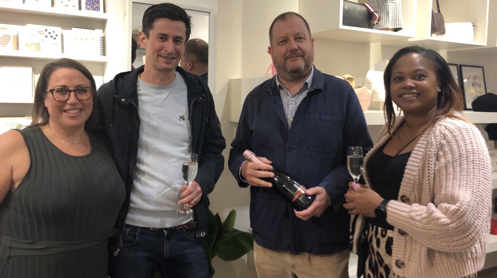 Above: Postmark’s Mark Janson-Smith (second left) and colleague Shannon Fisher presented CGP’s Angus Gardner and Carolyn Verderame with a bottle of Chapel Down sparkling wine to mark the company’s birthday