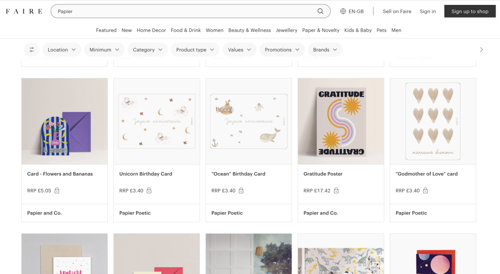 Above & top: Indie retailers can now access Papier cards and stationery through online marketplace Faire