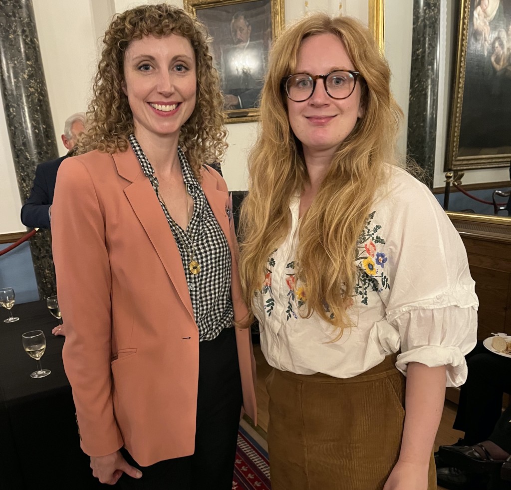 Above: Calligraphy experts Katie Wagstaff (right), of publisher Oh Squirrel, and London Scribes’ Jenny Collier enjoyed the debate