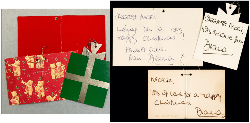 Above & top: Gift tags signed by Diana almost tripled the estimate
