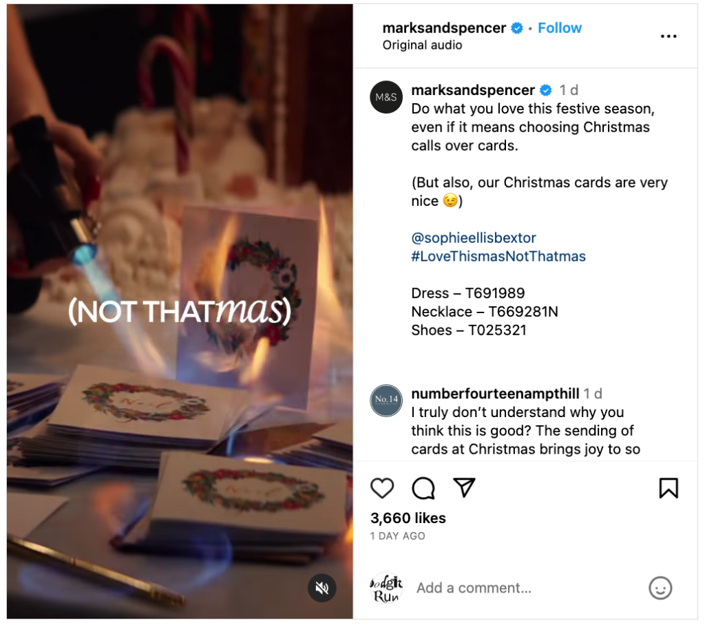 Above: The Instagram post that riled the card industry and public