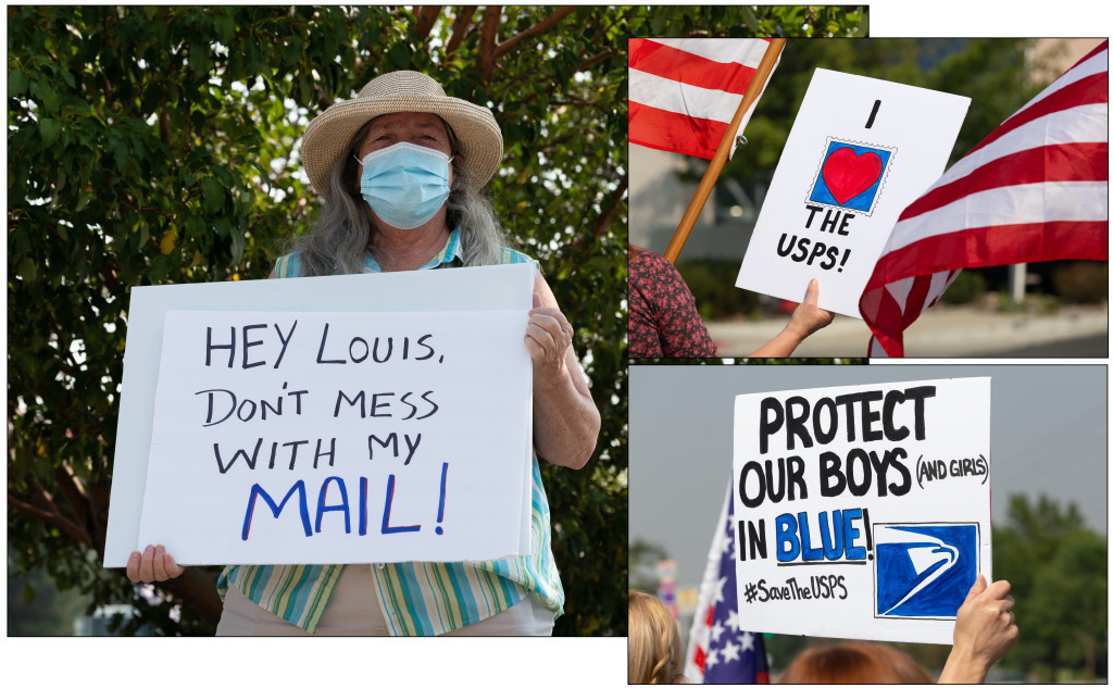 Above: Louis DeJoy’s Delivering For America plan has sparked protests
